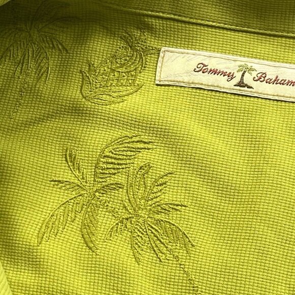 Tommy Bahama Shirt Mens XL Green Textured Silk Short Sleeve Button Up Vacay - Picture 7 of 12